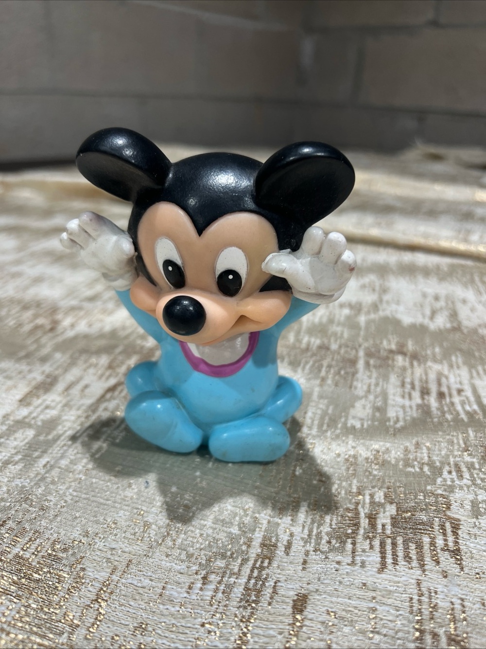 Disney Mickey Mouse Baby Style Figurine 4" Blue Outfit Purple Bow Disney